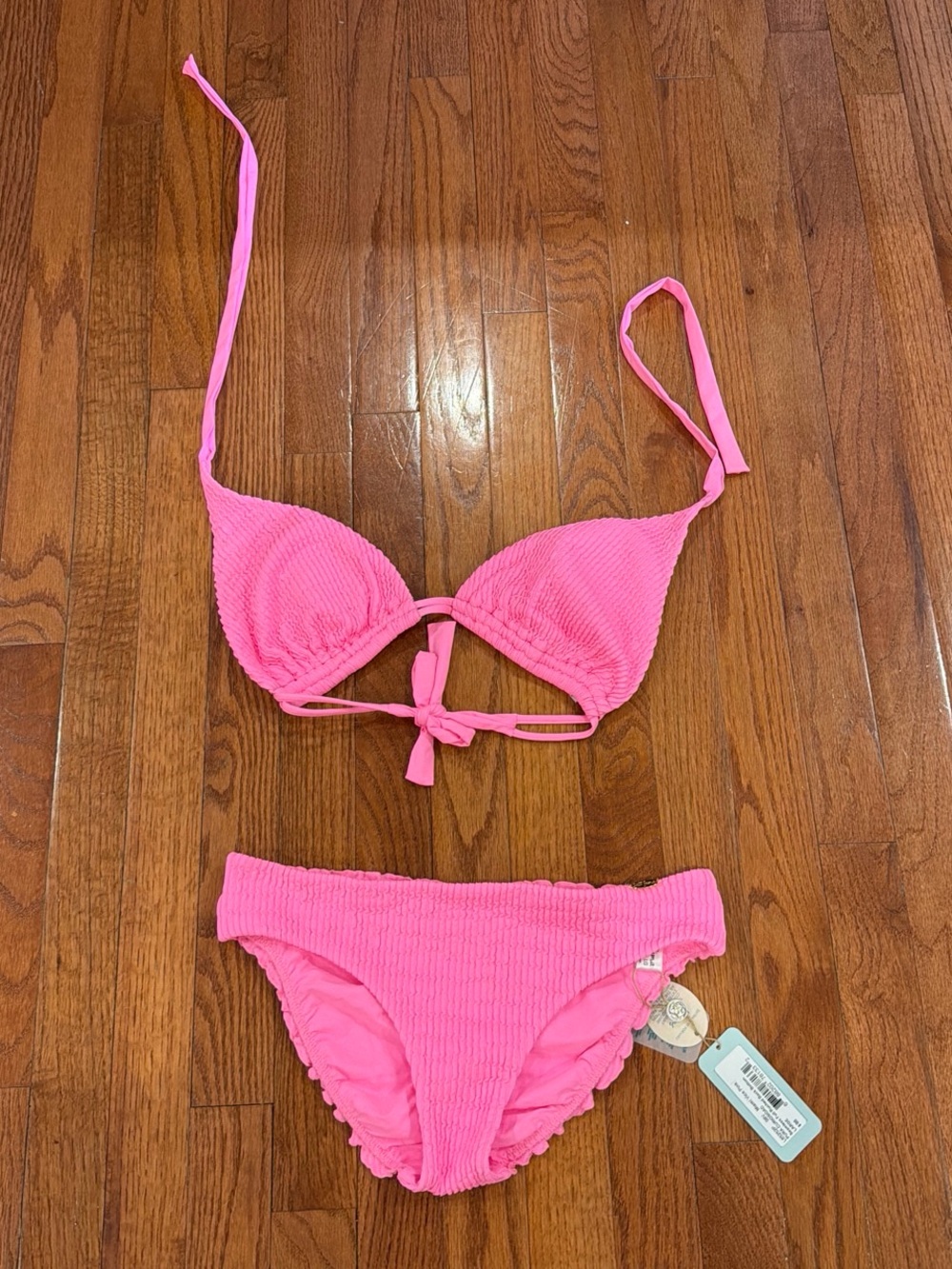 Luli Fama Bright Pink Textured Bikini Set
